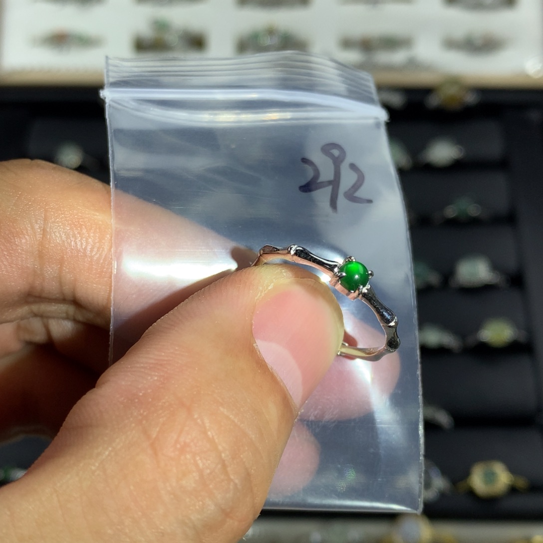 翡翠银S925镀金镶嵌戒指292