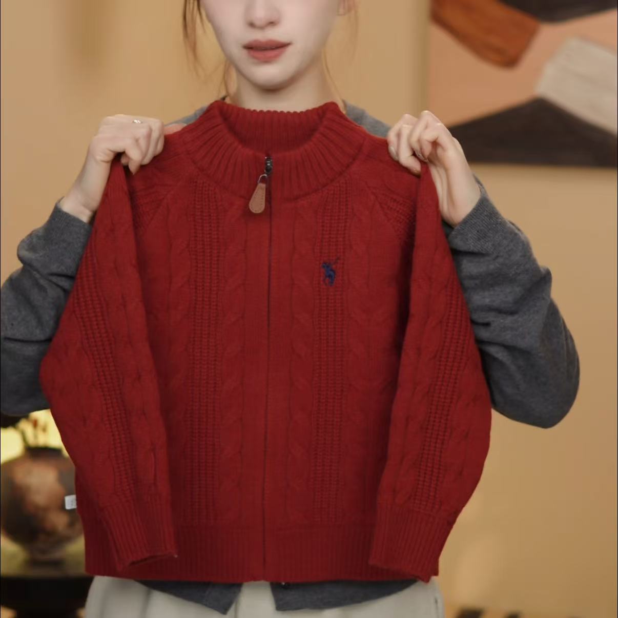 【加绒冬款】新款绞花长袖百搭秋冬韩版针织刺绣男女宝同款加厚亲子