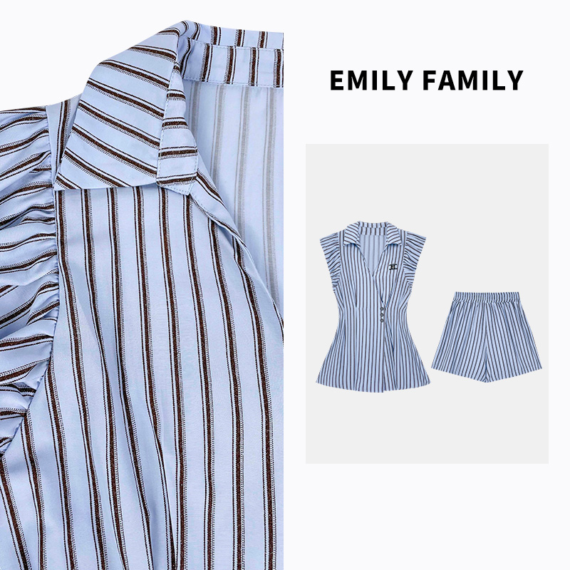 浅蓝束荷 法式春夏慵懒感中长款宽松休闲衬衫套装LL-1000074
