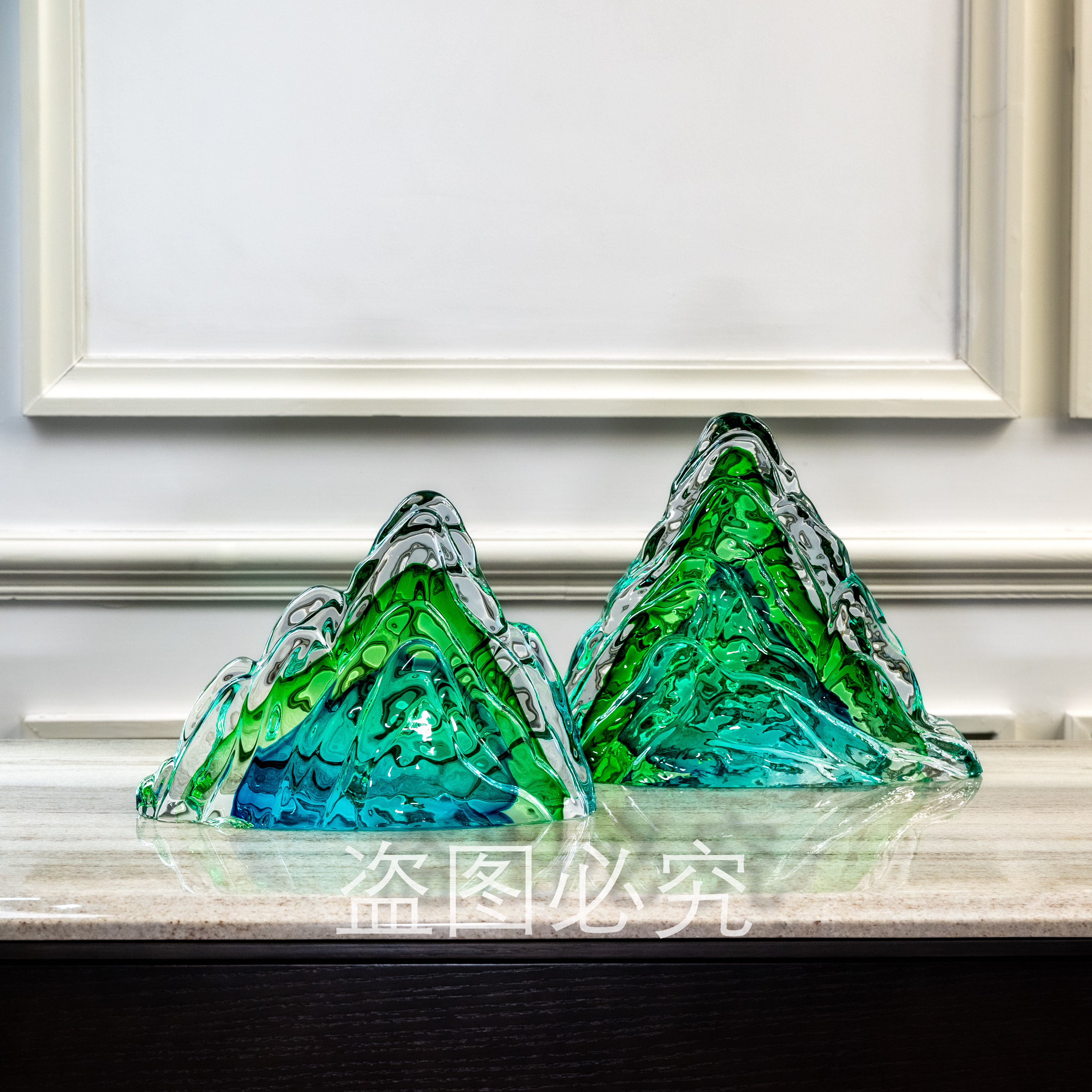 安桔美术馆【绿山】AJ03369+AJ03370意式极简轻奢高档艺术摆件