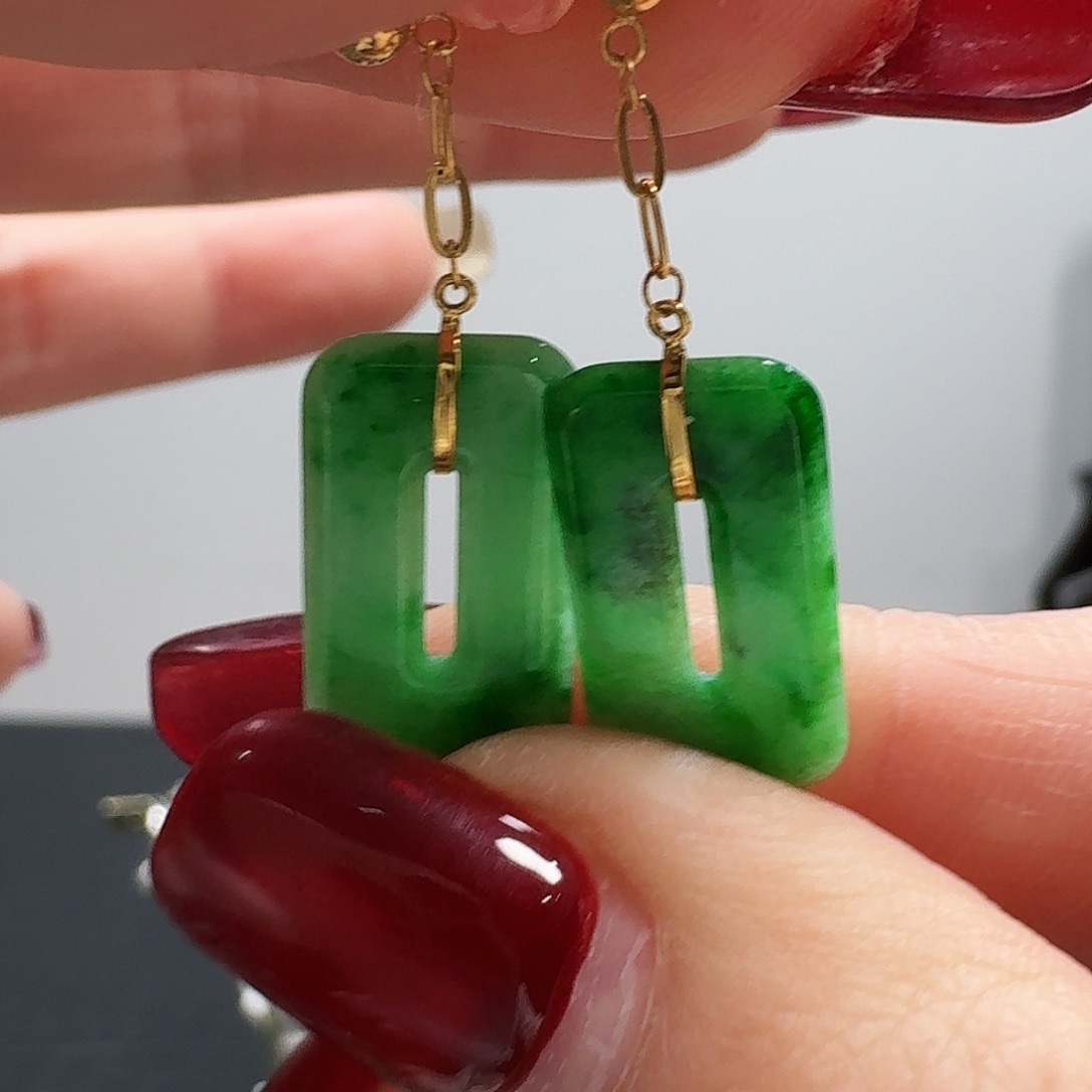 翡翠耳饰18K金镶嵌耳饰