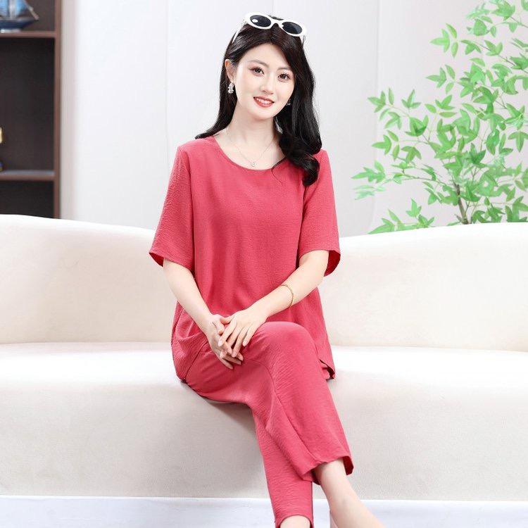 新款宽松套装妈妈装时尚休闲款气质大码显瘦夏季春夏薄款中长款