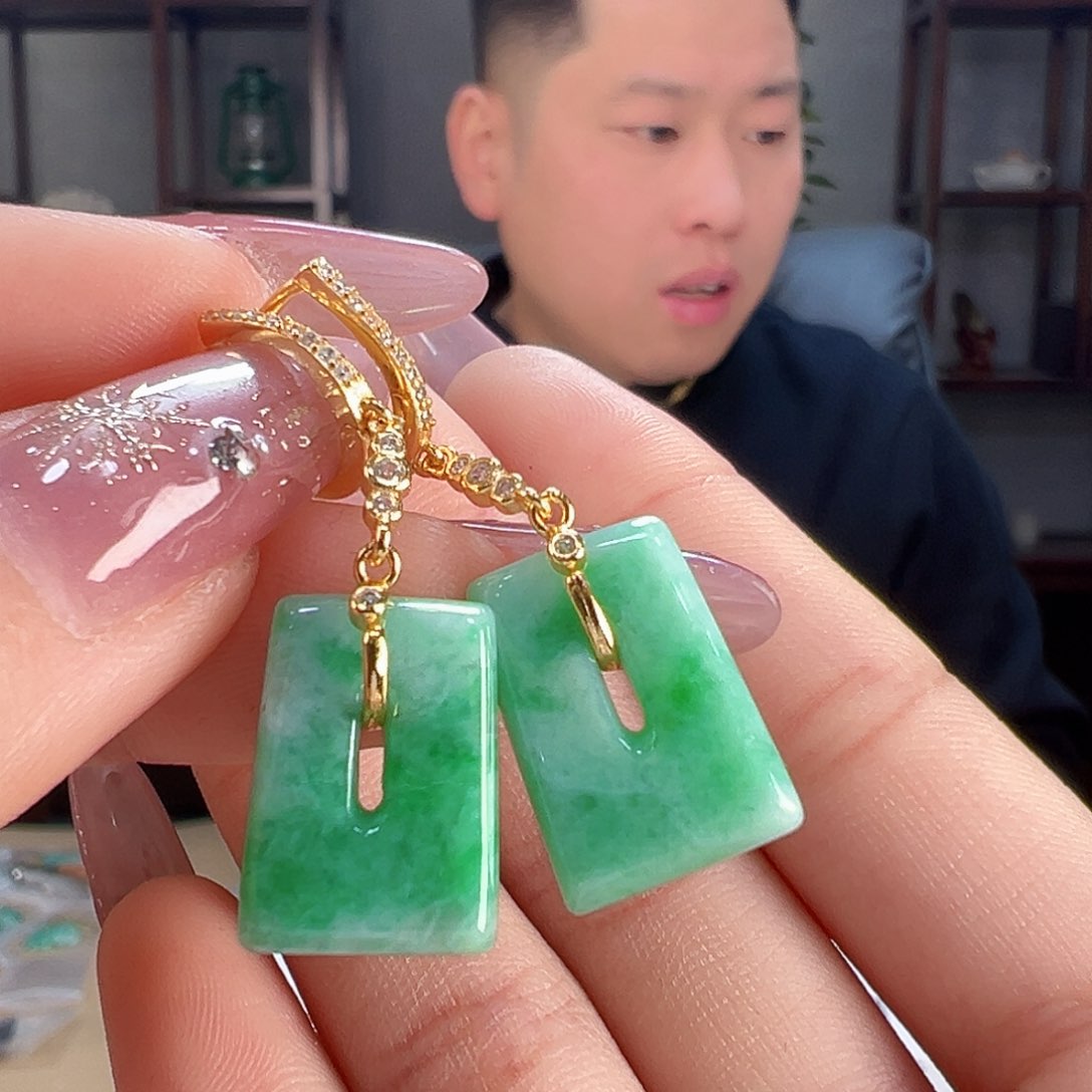 翡翠耳饰银S925镶嵌耳环31