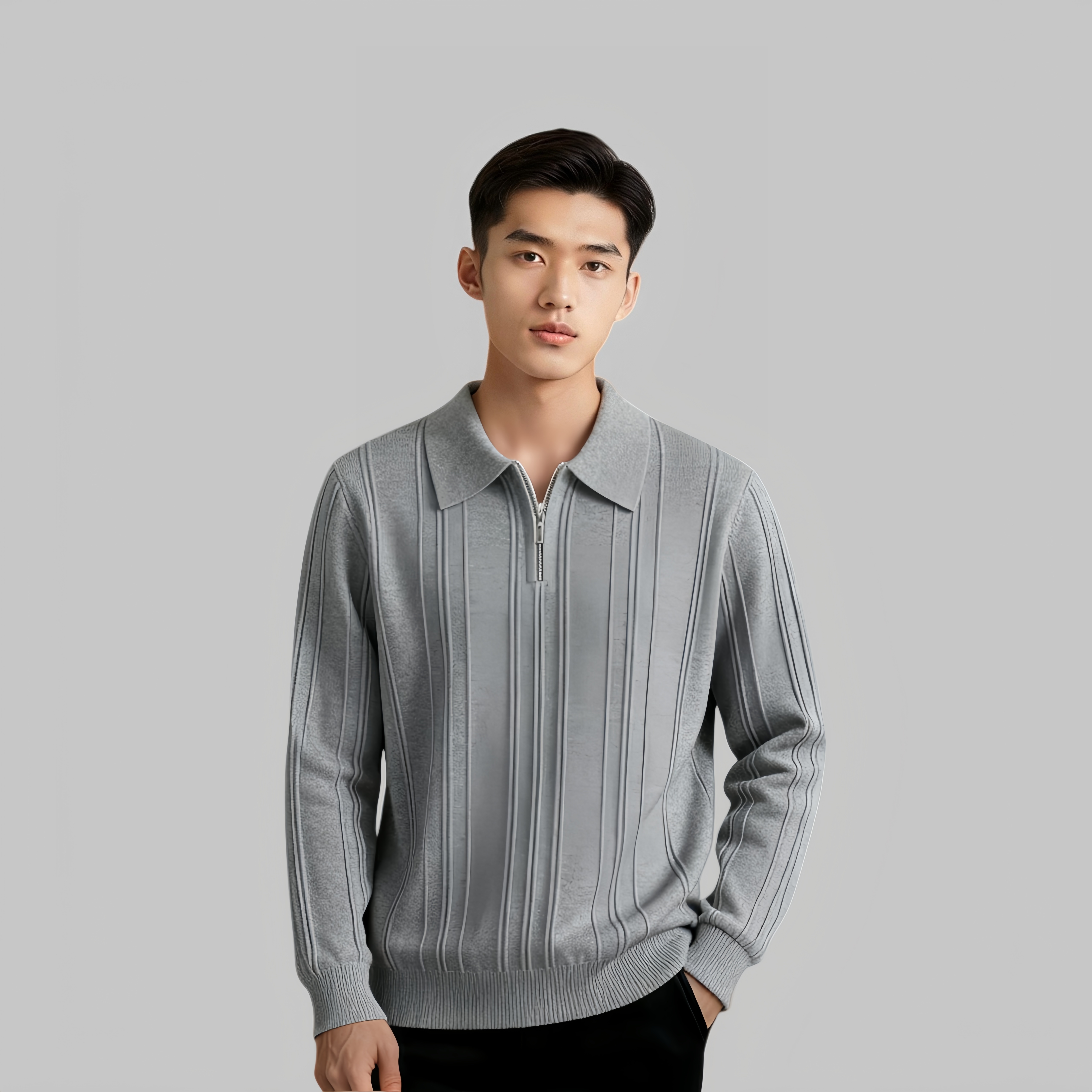 YIGUQI麦穗联名爆款秋冬男士针织衫翻领保暖半高领领男装上衣