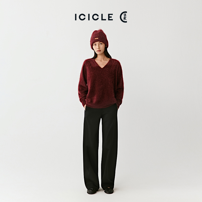 ICICLE之禾25早秋新品厚弹力羊毛罗马布阔腿裤0453