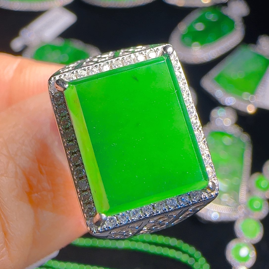 翡翠戒指银S925镶嵌天然