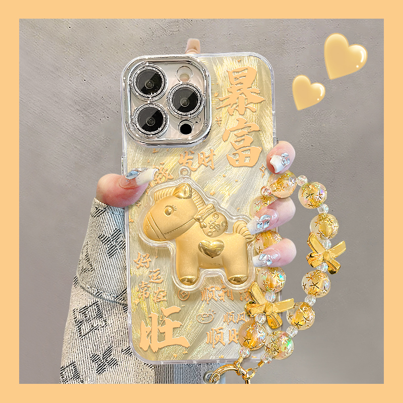 暴富马支架适用苹果17华为vivo/oppo小米iPhone16精孔羽纱手机壳