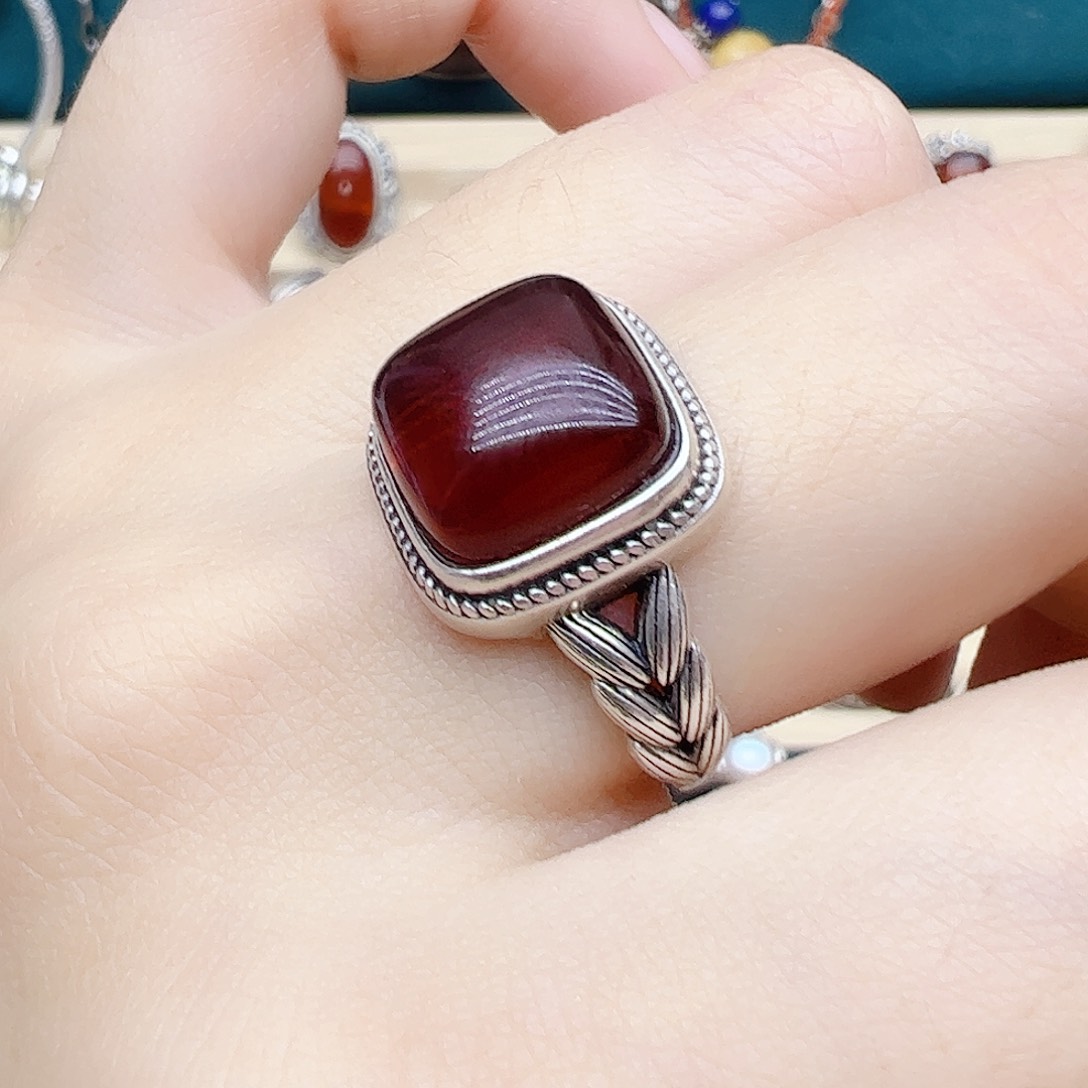 血珀戒指银S925镶嵌天然