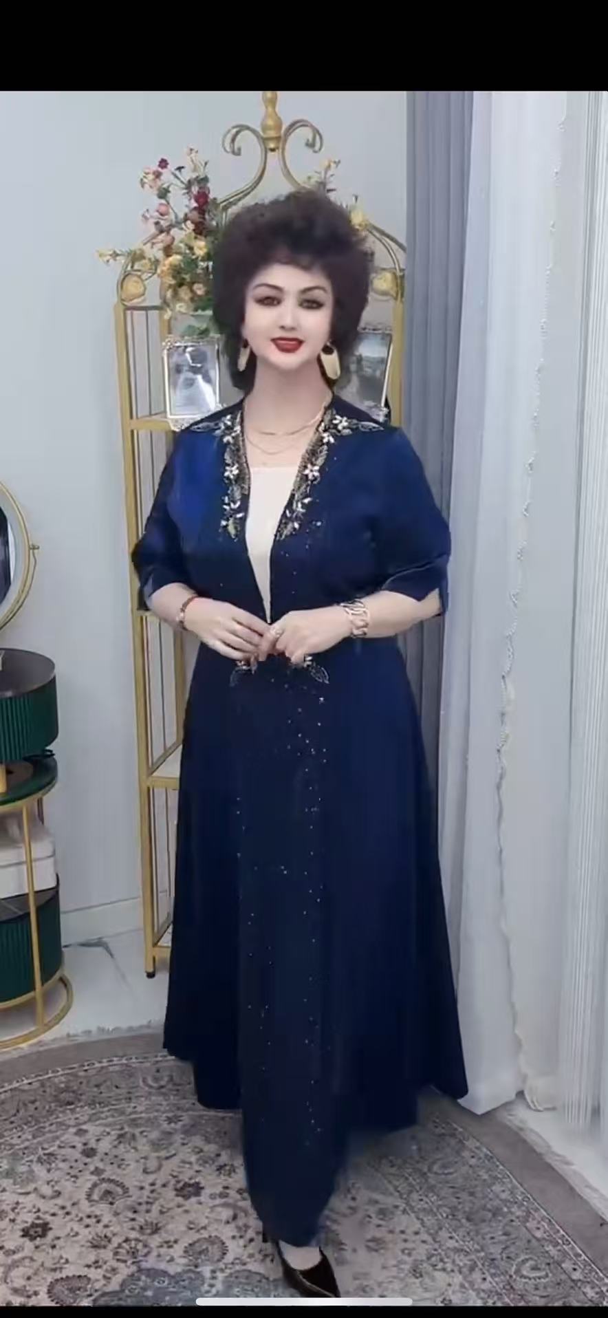 高腰刺绣中长裙其他other礼服蓝色蕾丝时尚高贵