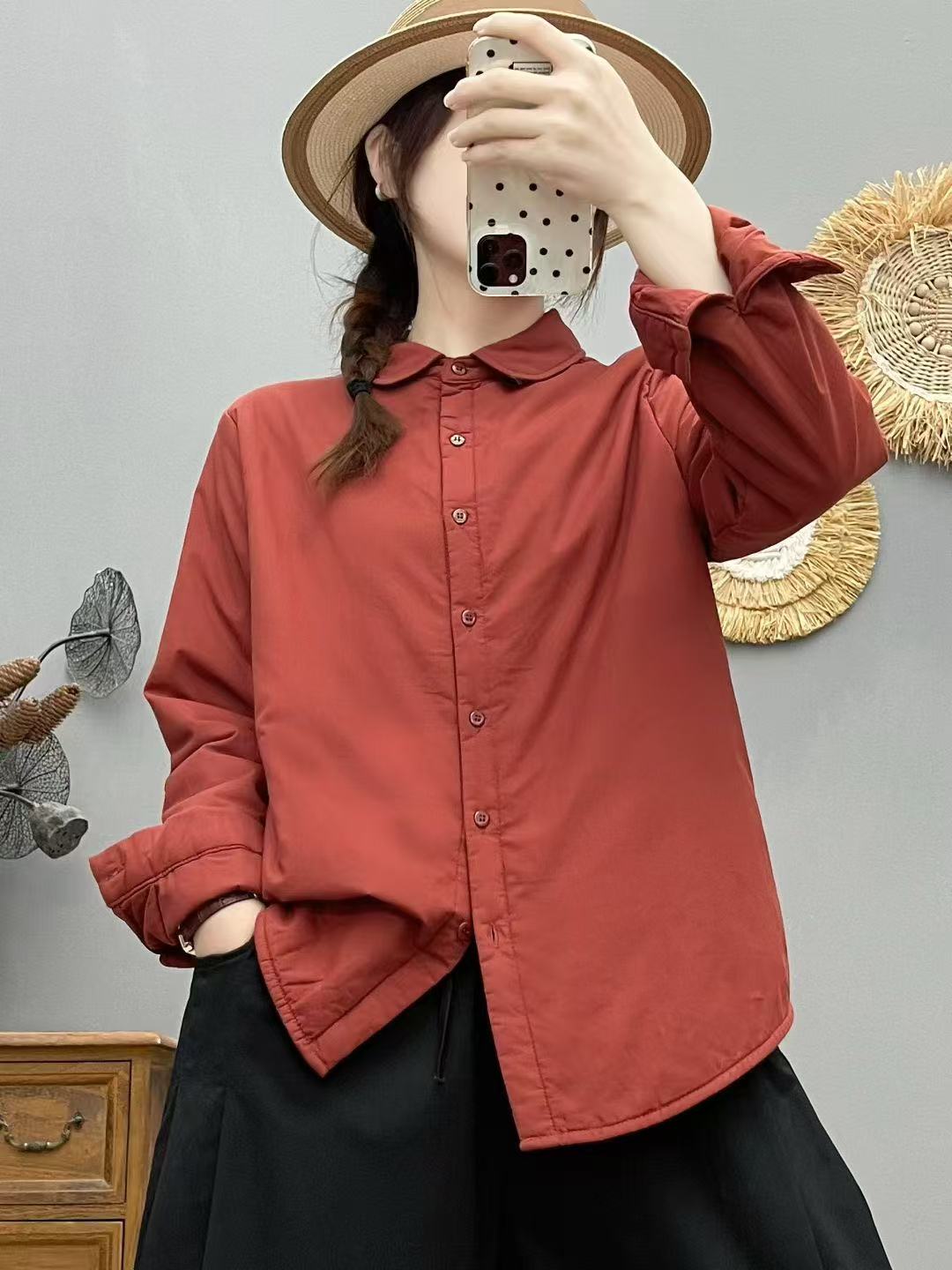 秋冬新款纯棉加棉小棉服外穿内搭女士百搭休闲衬衫