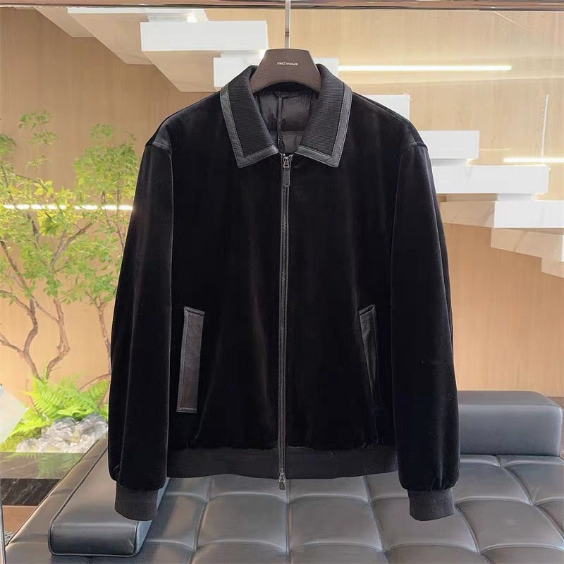  冬季男士高品质保暖百塔拼接翻领加厚绒服休闲修身外套7720