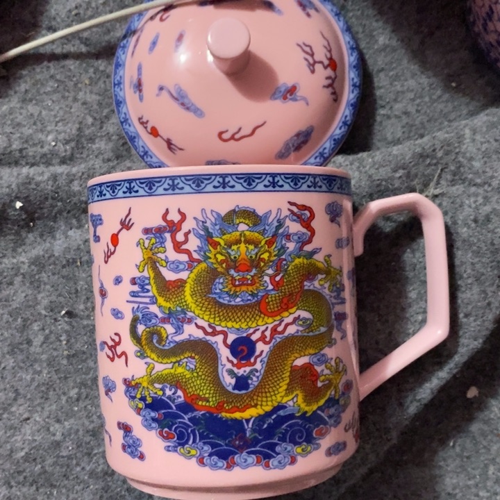 摆件陶红稀土斗彩龙凤办公杯