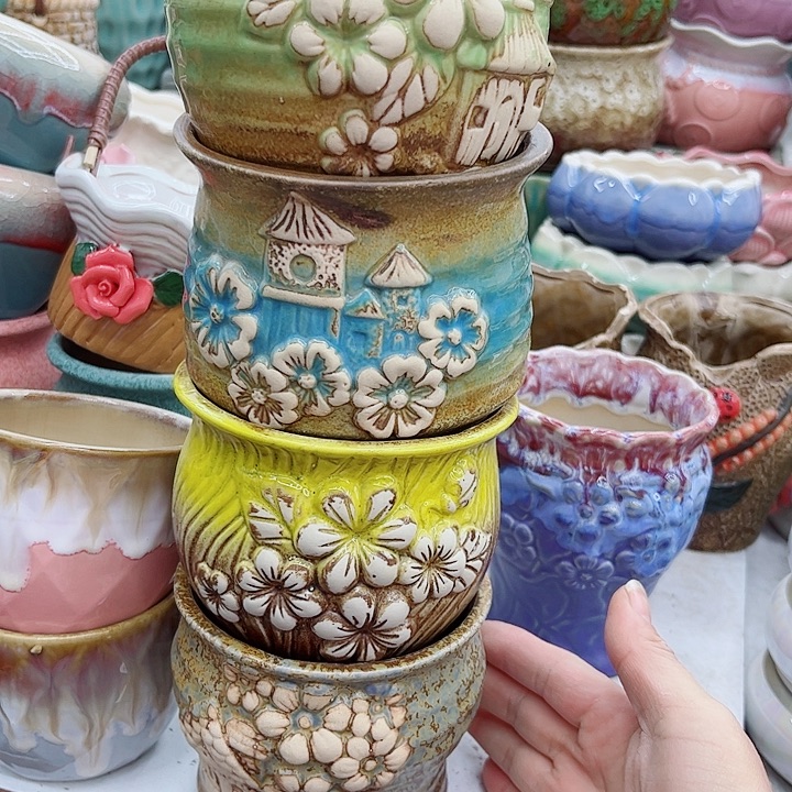 多肉绿植陶瓷花盆9.9包邮，有孔