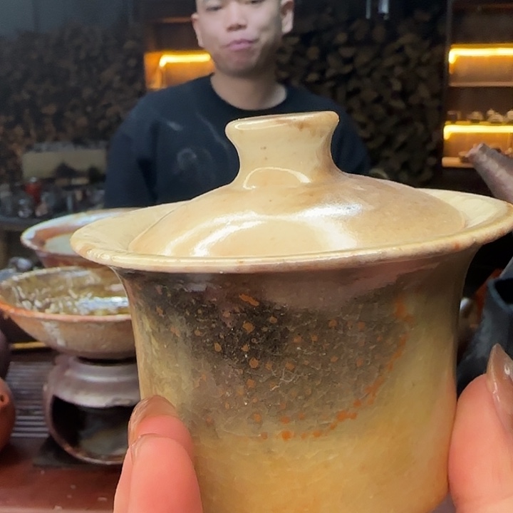 紫砂柴烧白泥马蹄盖碗3