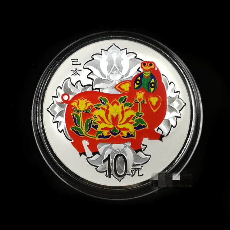 法定货币2019己亥猪年彩色生肖纯银精致纪念币30克（国鉴评级版）