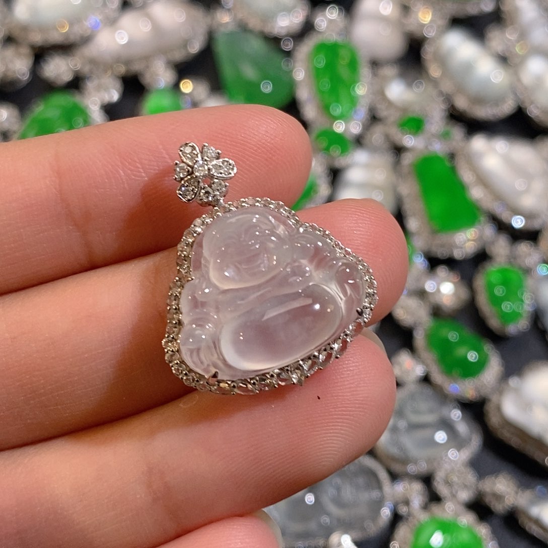 翡翠颈饰18K金镶嵌天然缅甸A货翡翠