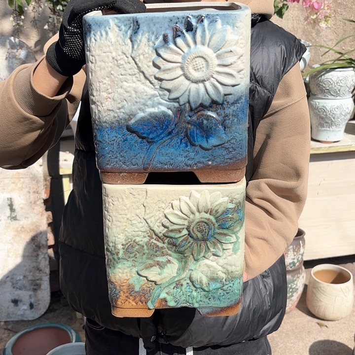 红陶复古绿蓝两个口径19高度19