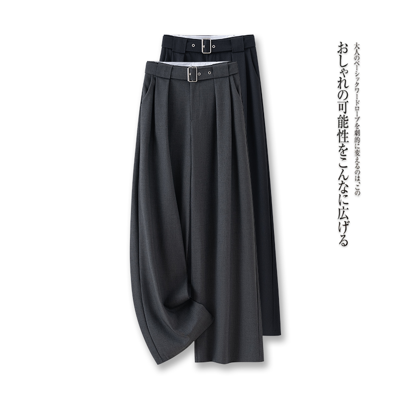 拉夏贝尔灰色西装阔腿裤女2025夏季新款高腰显瘦休闲百搭直筒裤子