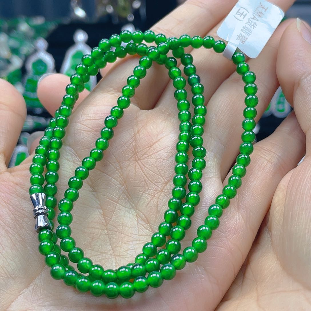 翡翠未镶嵌颈饰天然A货翡翠玻璃种阳绿长4