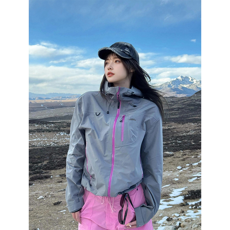 KSKM熔岩灰冲锋衣外套女2025春秋新款户外三合一粉链情侣登山服男