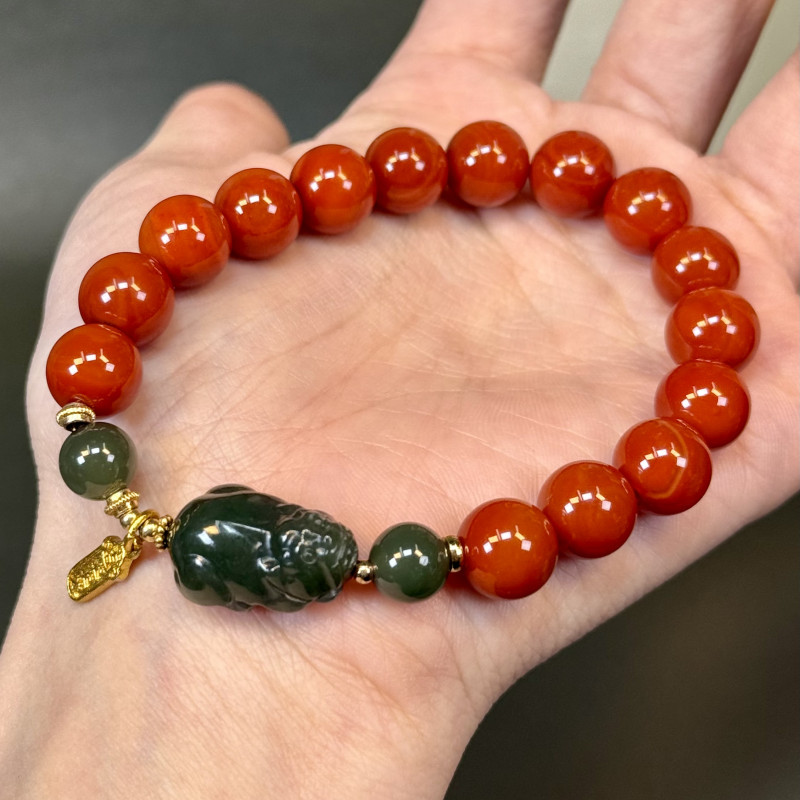 朱朱专属南红和田玉单圈貔貅手串(礼盒)MK1047