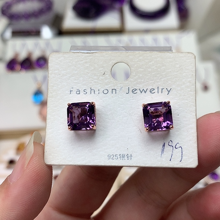 紫晶耳钉银S925镶嵌紫水晶耳钉