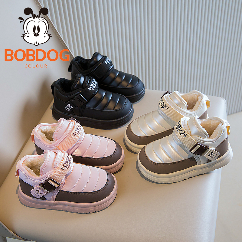 巴布豆/Bobdog2025男女童雪地靴冬季加绒加厚东北大棉鞋