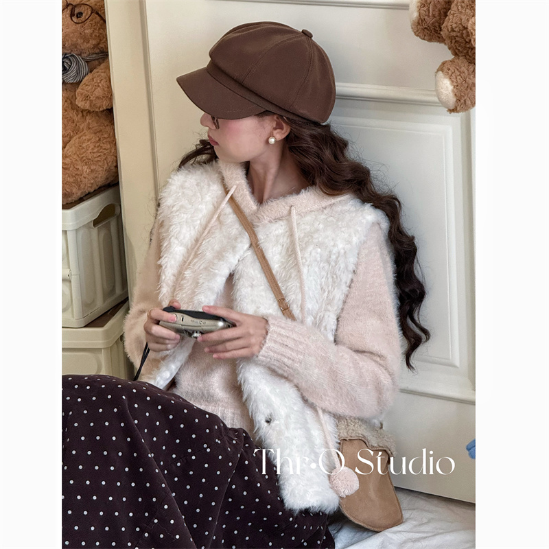 【雪国小狐】韩系软糯减龄叠穿小个子百搭宽松无袖毛毛马甲上衣