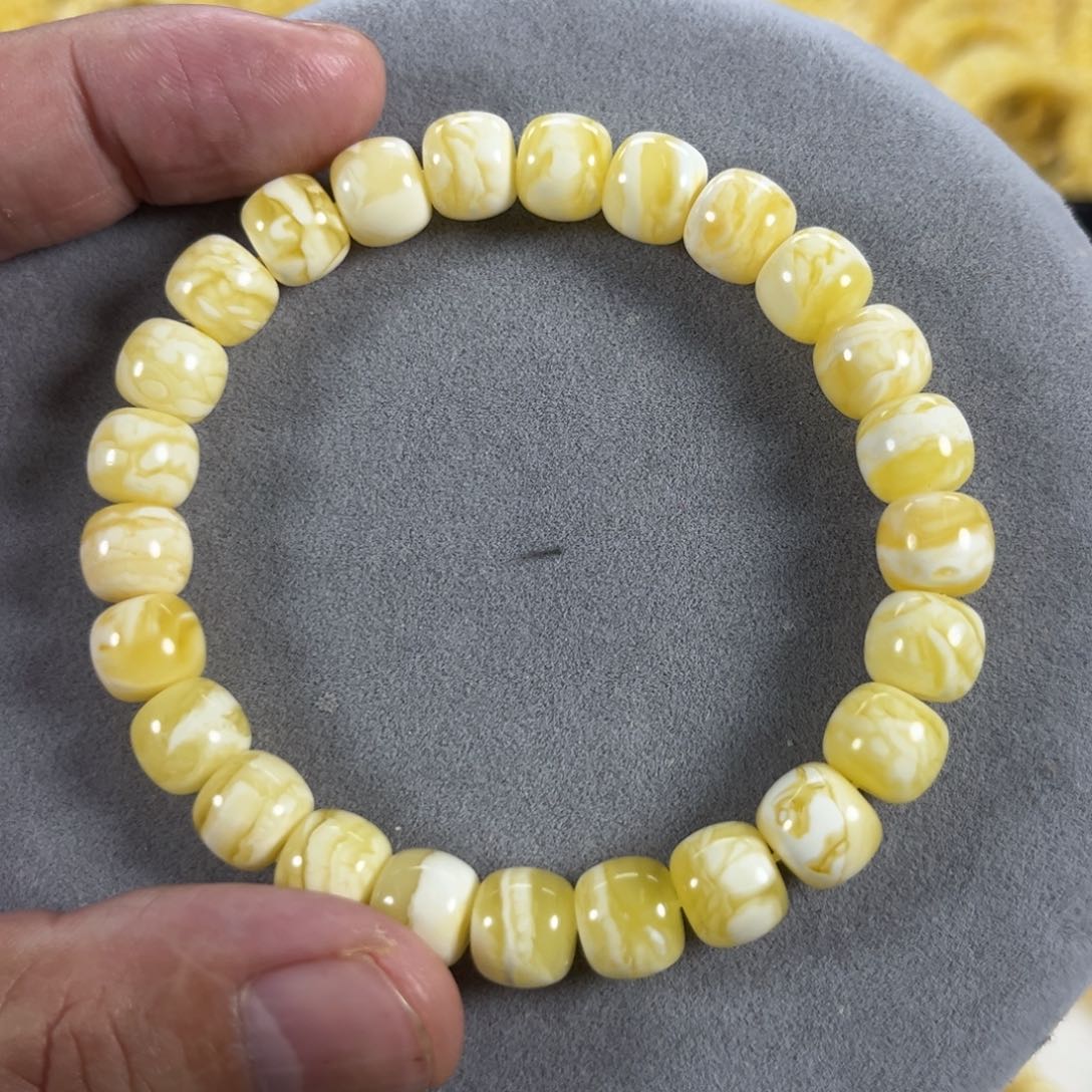 金珀手串未镶嵌纯天然俄料瓷白花虎皮