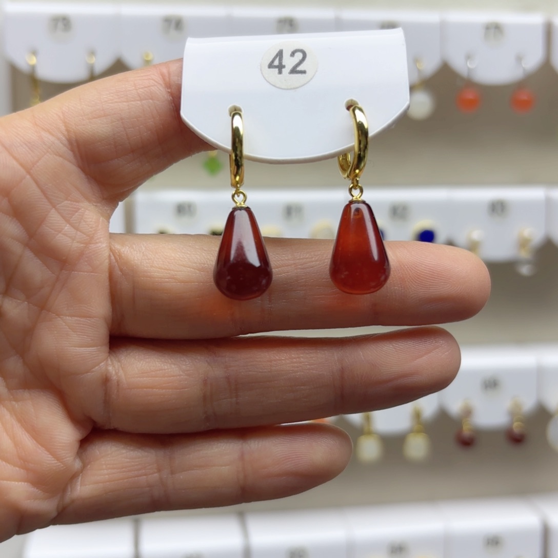 血珀银S925镶嵌耳饰