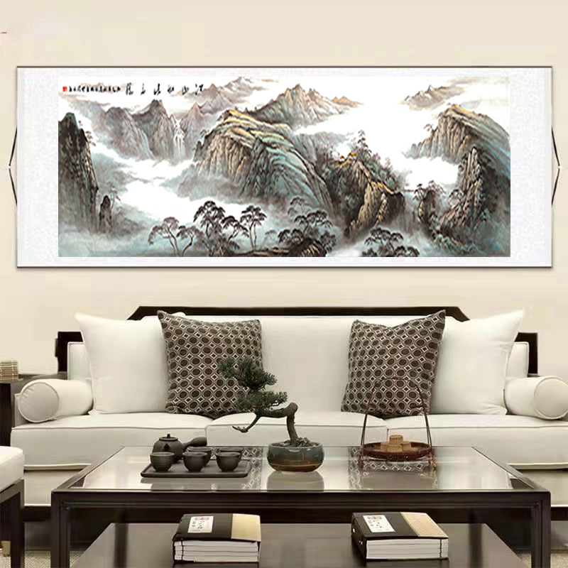 江山如此多娇300*95横幅国画适合客厅办公室卧室茶室背景墙装饰画