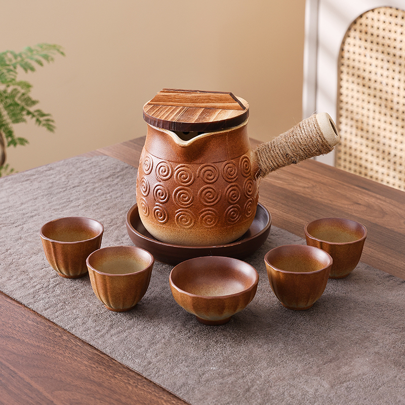 围炉煮茶粗陶烤奶罐罐壶侧把壶带雕刻防烫大容量可干烧家用煮茶壶