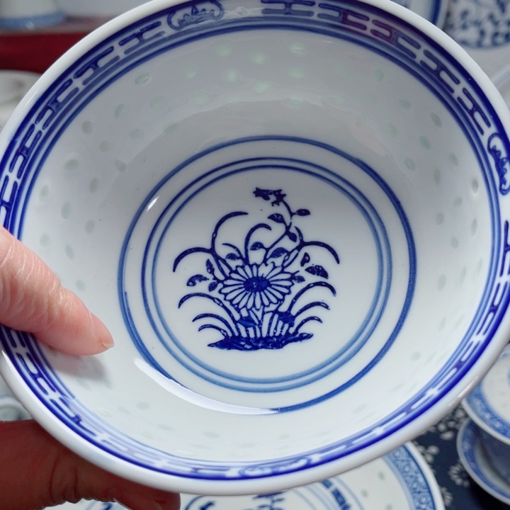青花玲珑5.5寸饭碗兰花