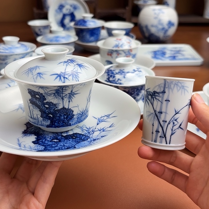 壶承瓷手工手绘竹子套组