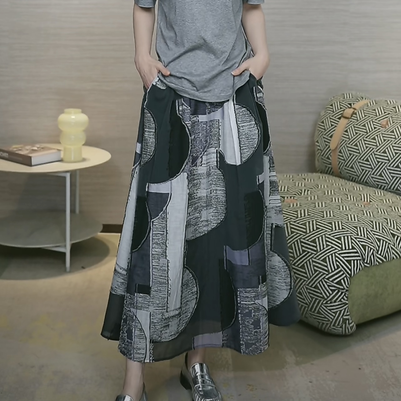 limil/丽米儿 高级灰提花极薄棉质衬衫/半身裙 9300144&9200088