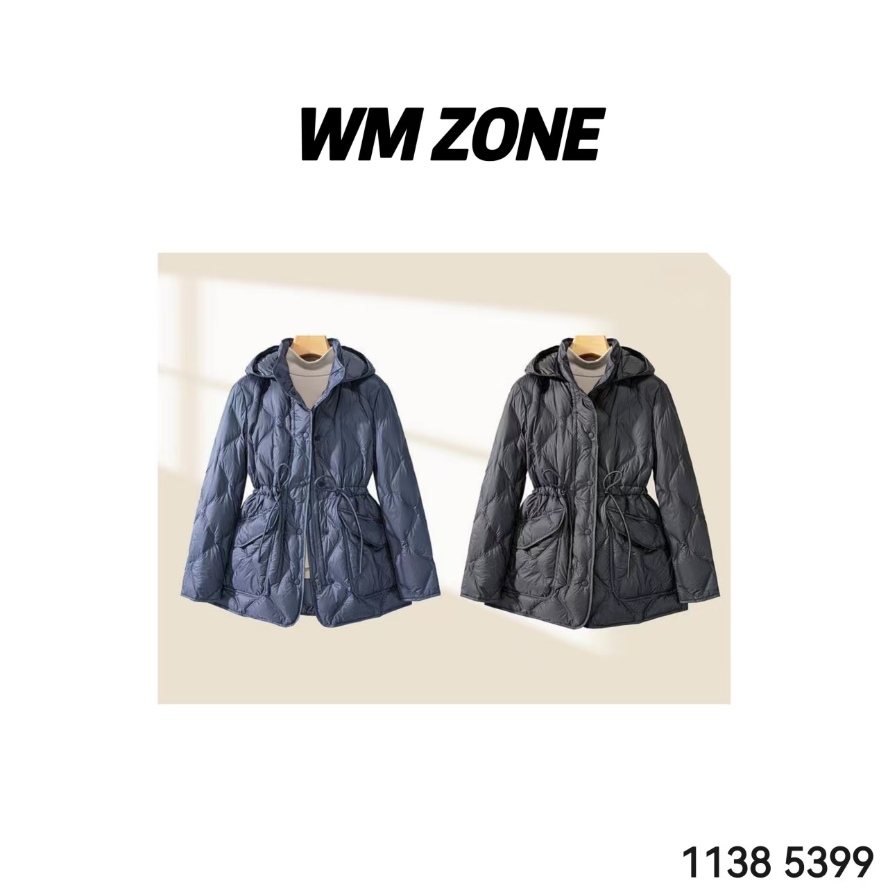 WM   4173  5399  女款菱形格中长款收腰鹅绒服