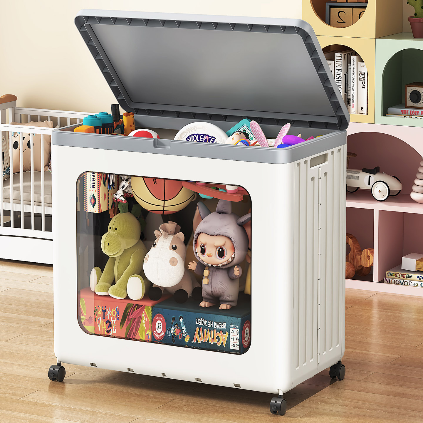 【50面宽】TZ透明儿童玩具箱零食杂物整理储物柜可翻盖折叠儿童衣柜