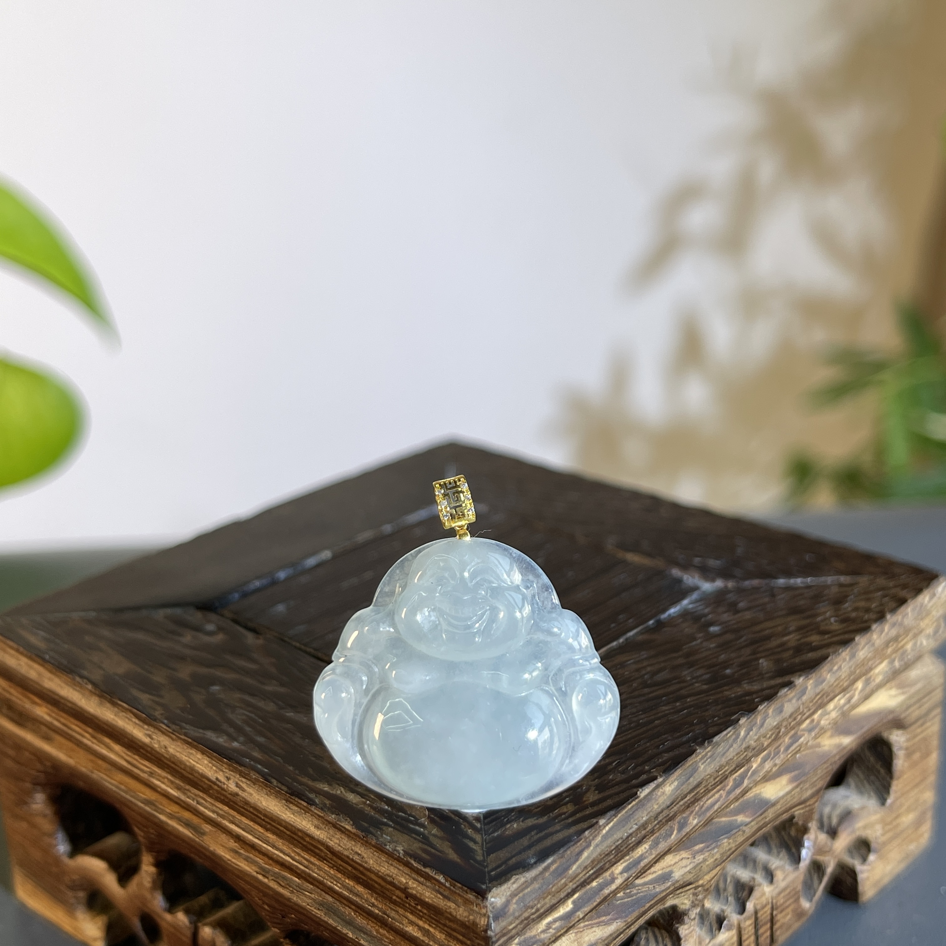 JTB19-59 天然翡翠缅甸A货 18K含钻扣头佛公