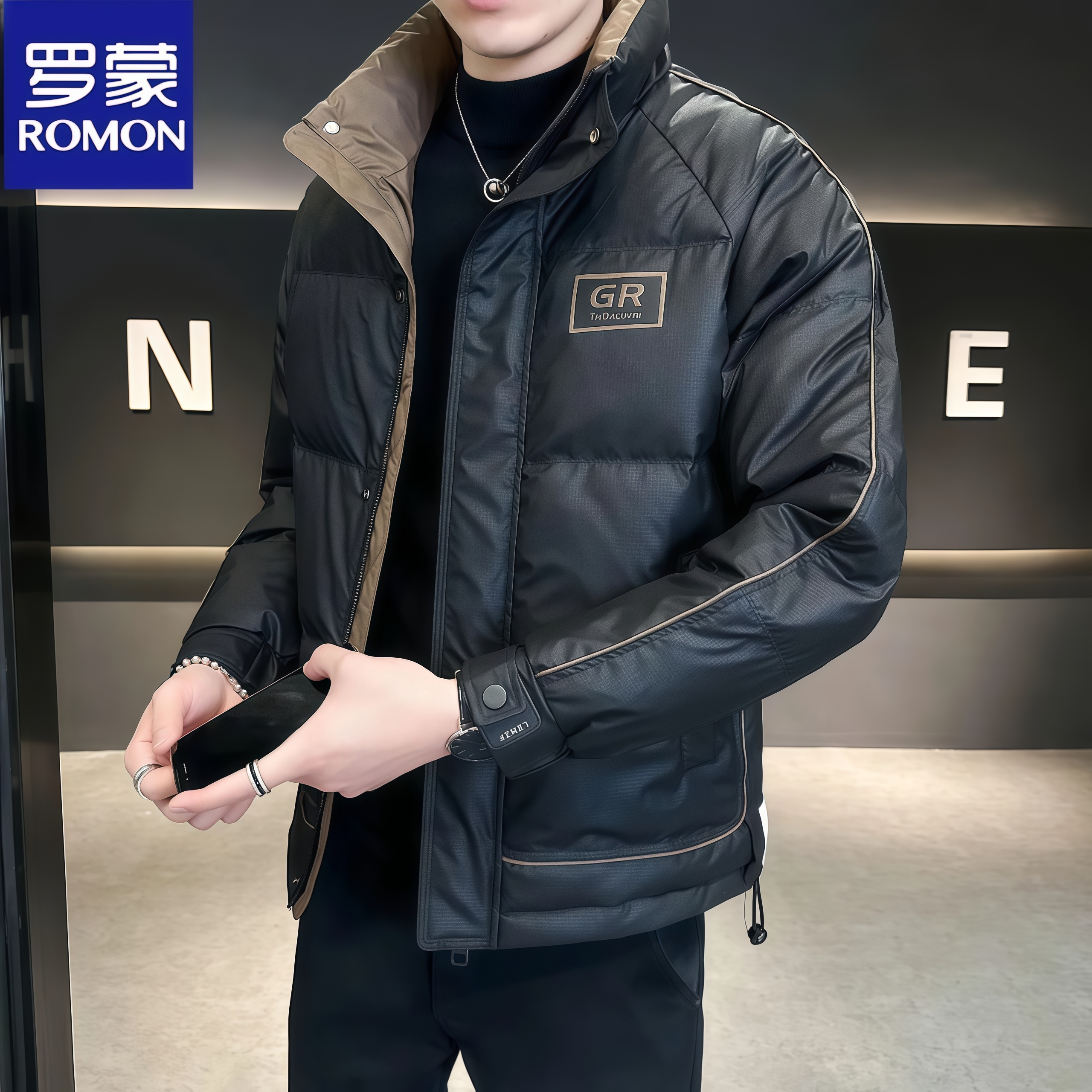 罗蒙立领羽绒服轻薄男士外套秋冬新款时尚休闲保暖高级感加厚夹克