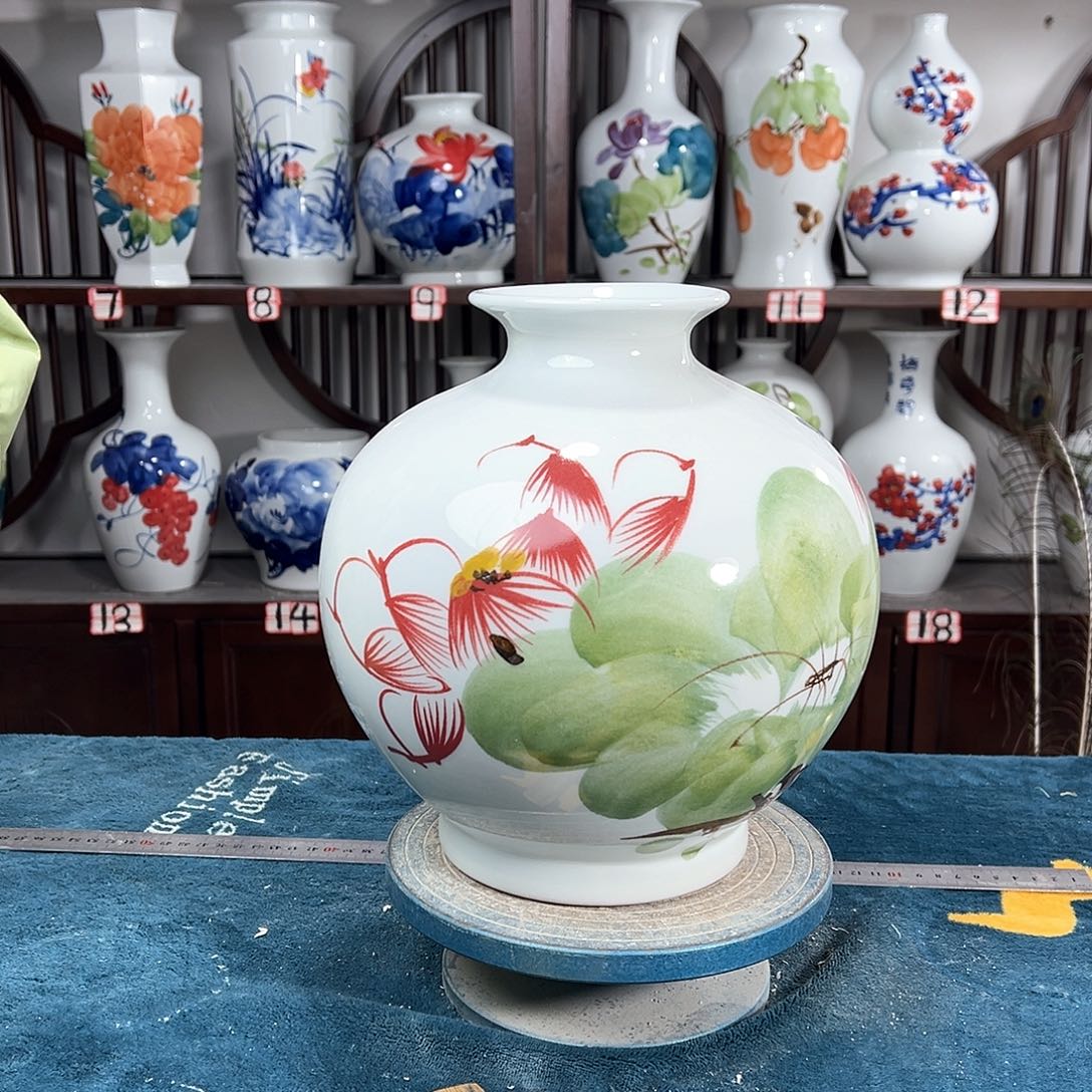 摆件景德镇陶瓷石绿荷