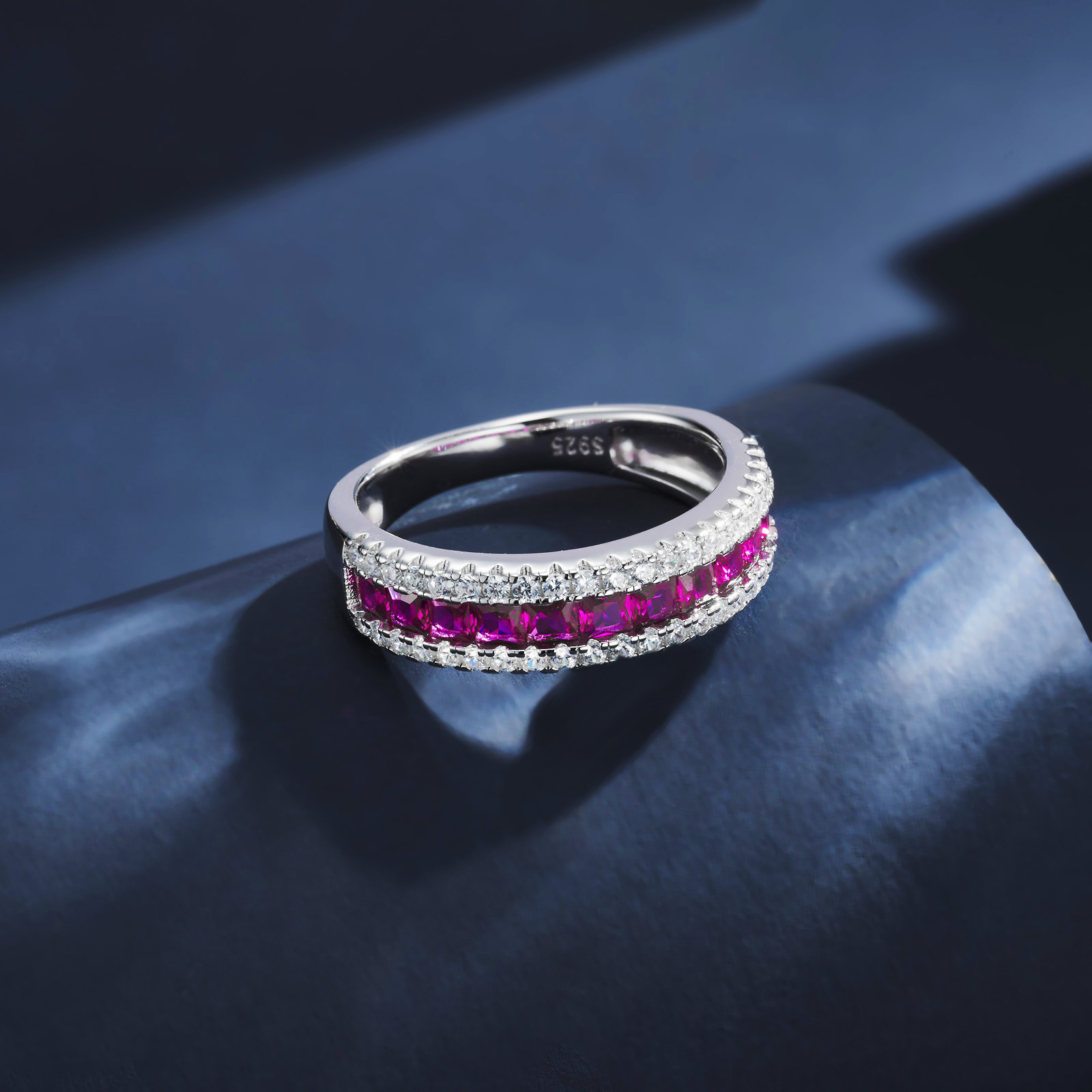 925银戒指 时尚精美培育红宝银戒指1074