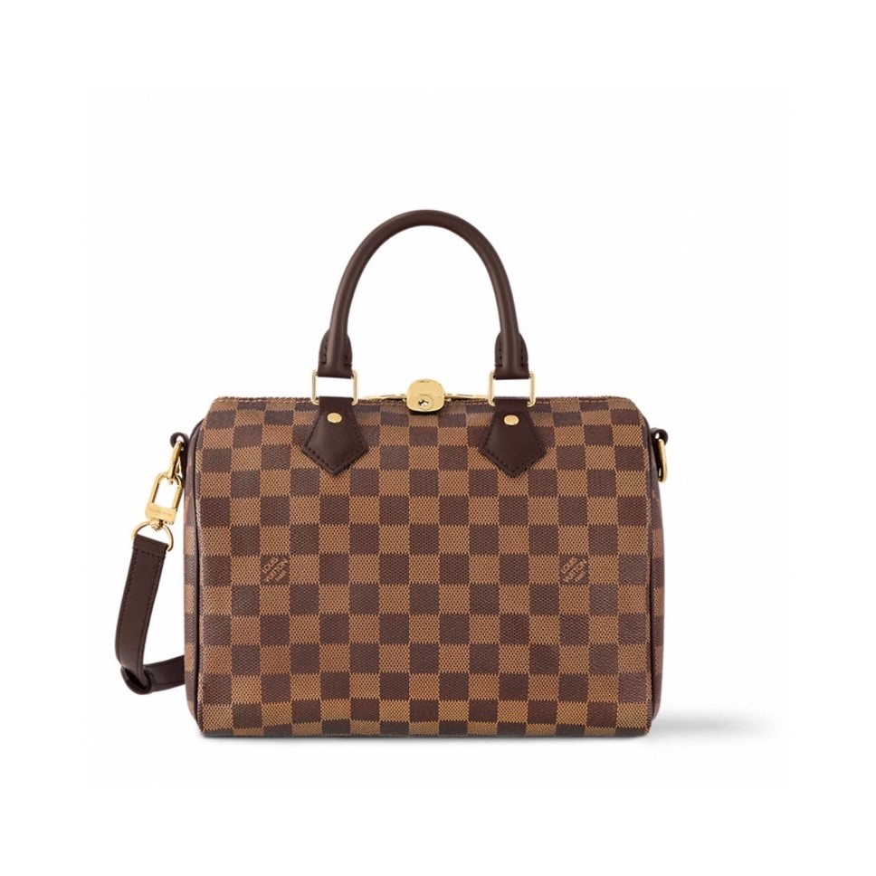 99新 LouisVuitton/路易威登 棕棋盘格speedy25 手提肩包