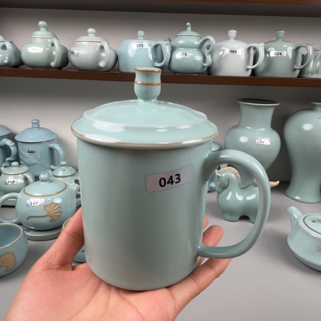 *****摆件陶汝瓷办公杯两件套圈足烧仿古釉元旦福利043