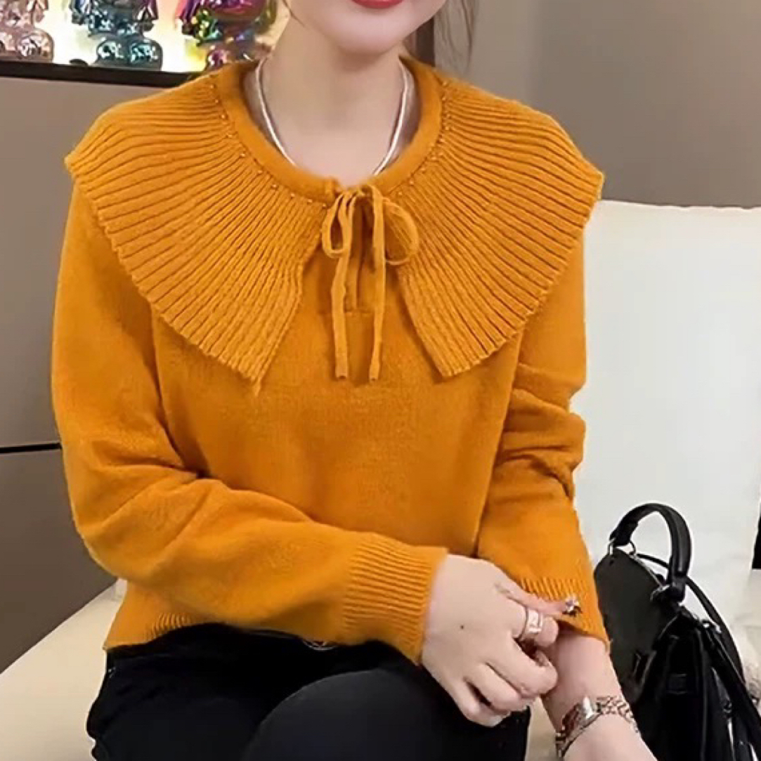 （衣长58）258韩系娃娃领系带长袖针织衫冬新款显瘦毛衣