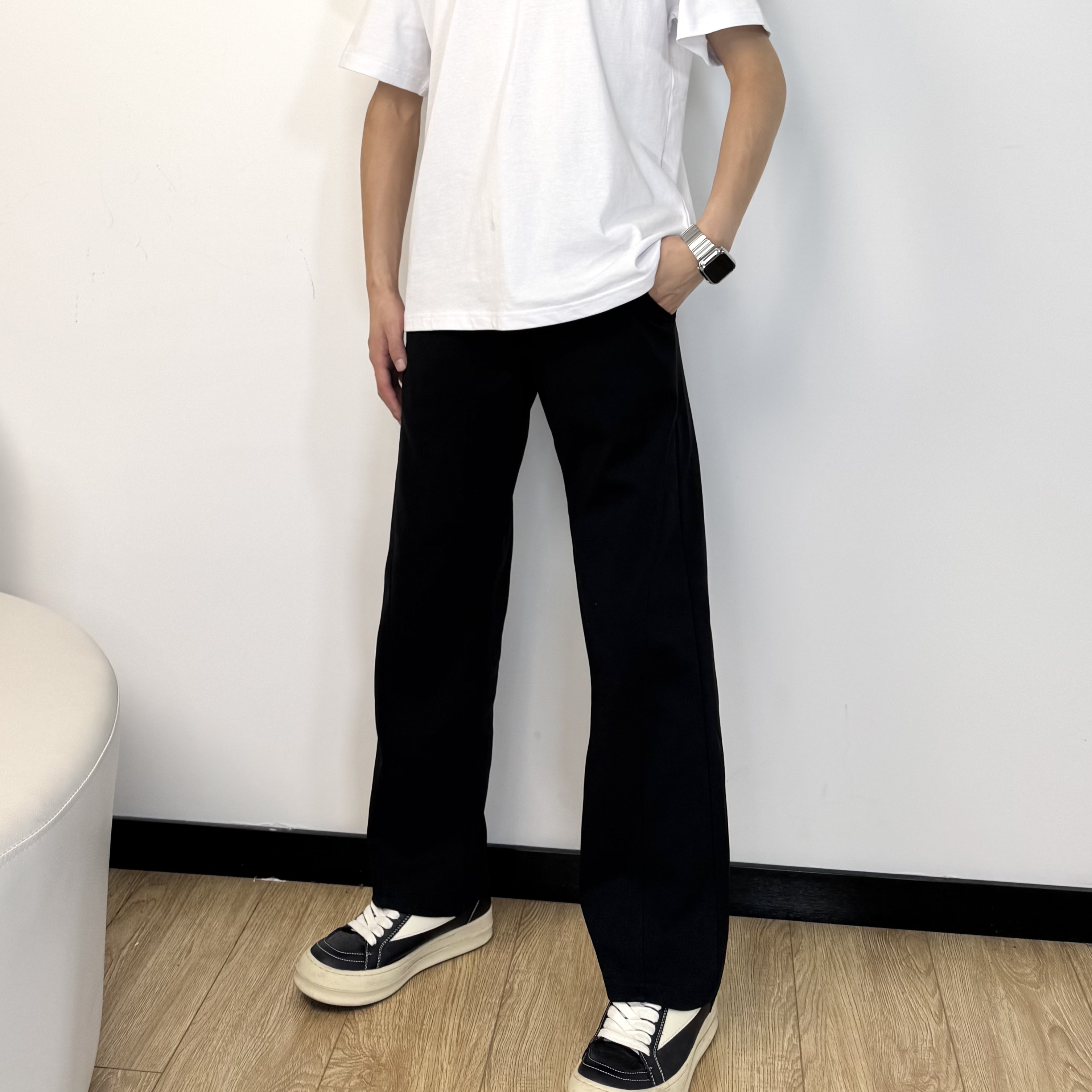 现货【160小个子卫裤】春夏纯黑色高弹力显高简约百搭长裤休闲卫裤