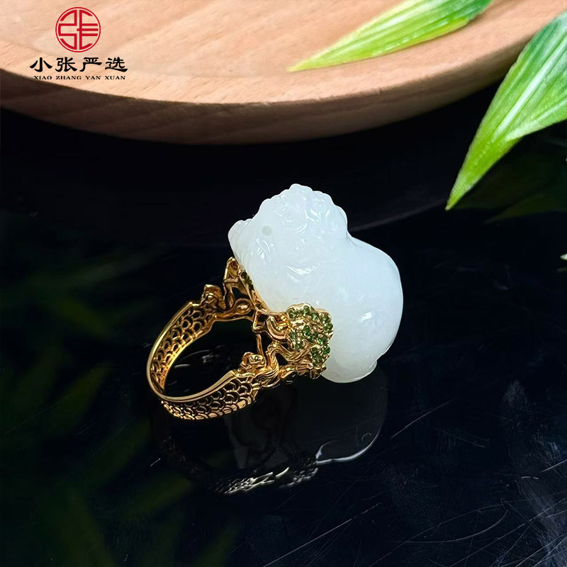 【小张严选】XC31595 和田玉白玉貔貅戒指 27*19*16mm 多样发其一