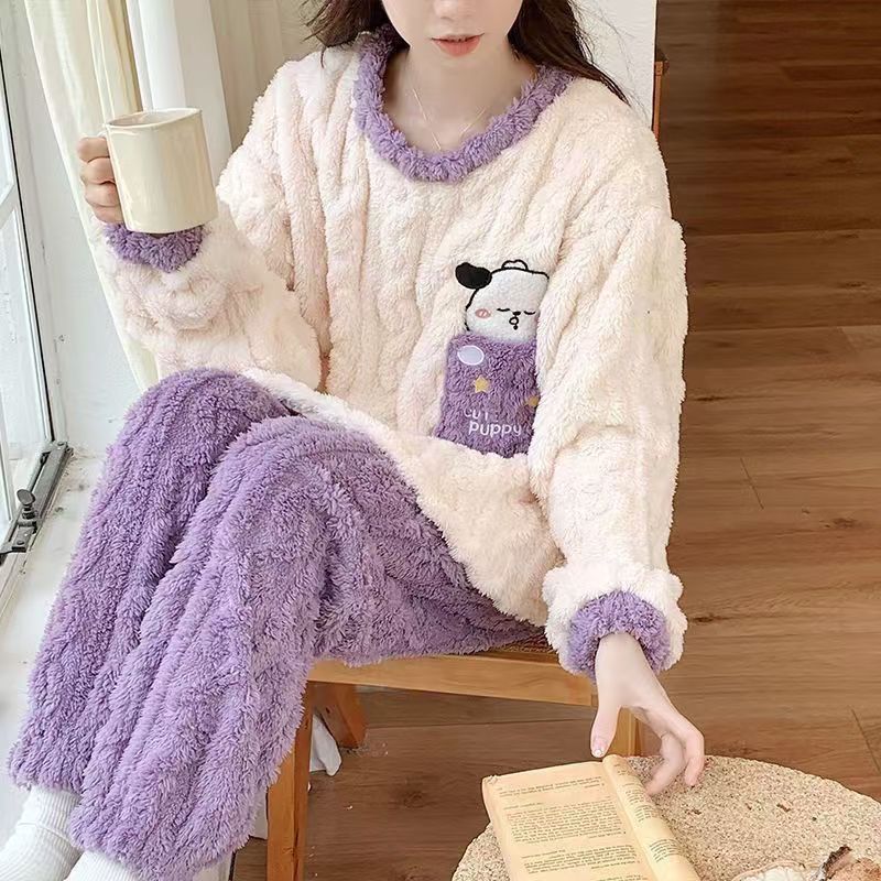 家居服套装保暖女士睡衣冬季长裤甜美家居服宽松保暖