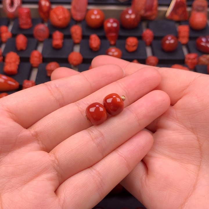 南红玛瑙未镶嵌老型对珠10.7MM