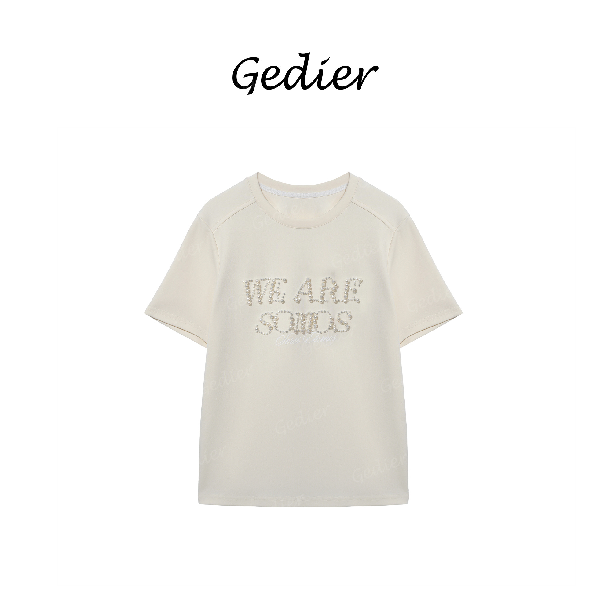 【歌蒂尔】2025春季欧若风圆领短袖 重工珍珠泡珠上衣T恤 TG510167Y