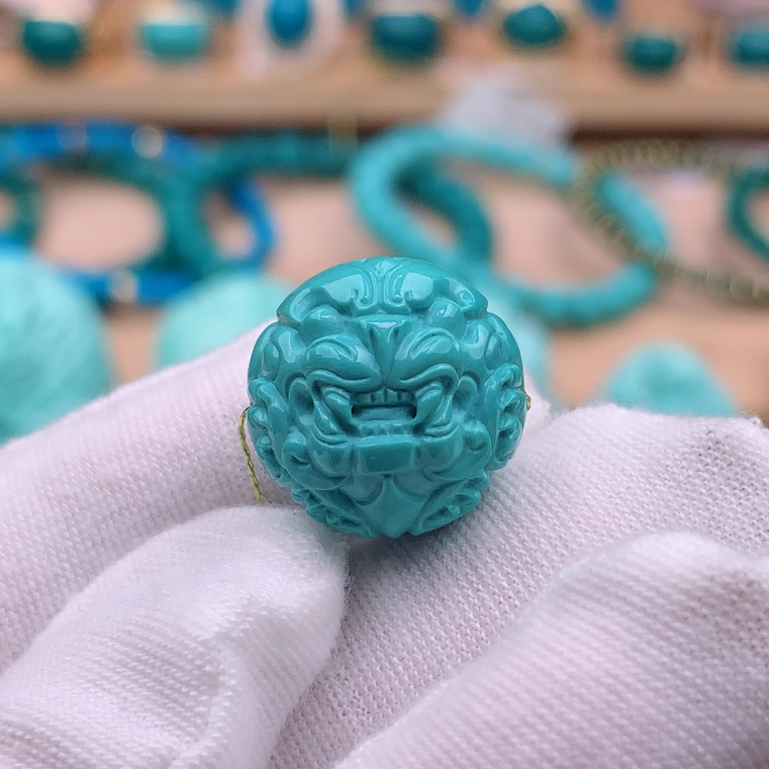 绿松石珠宝奇石未镶嵌16.2mm兽珠